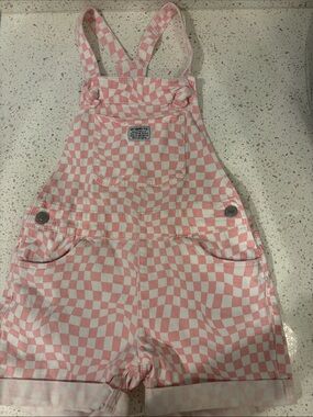 Levis Pink Checkered Kids short Overalls with Front Pocket